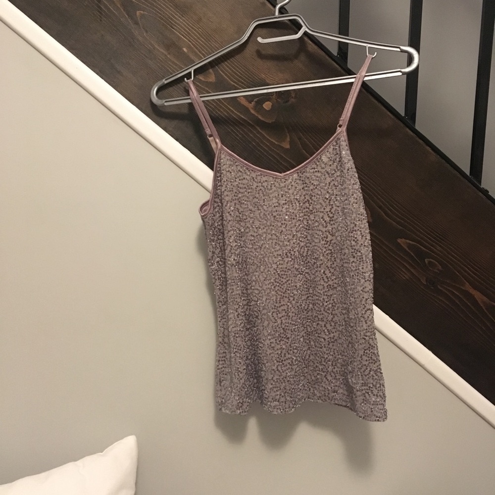 Sequin v-neck tank top - express